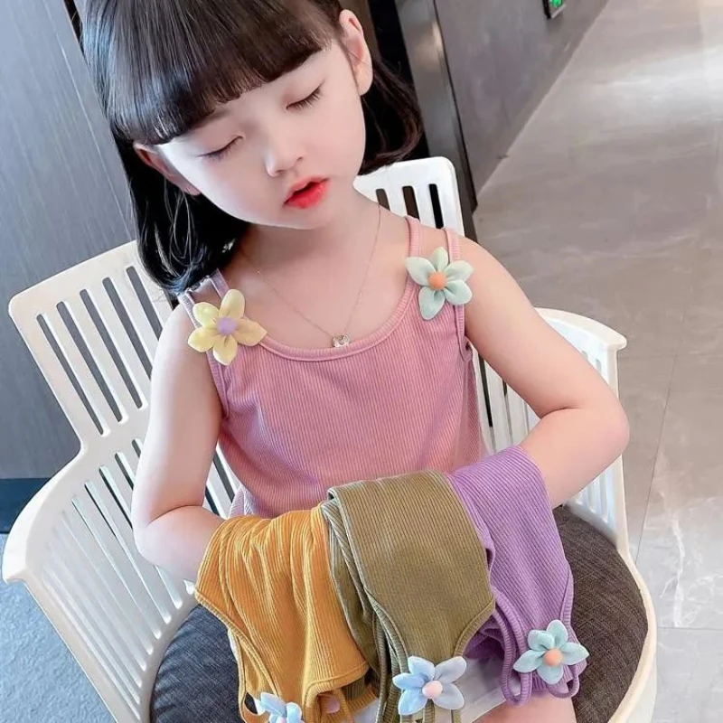 Girls' Tank Top 12M-6Y Baby Summer Candy Color Flower Small Strap Top Children's Sleeveless Cool Top