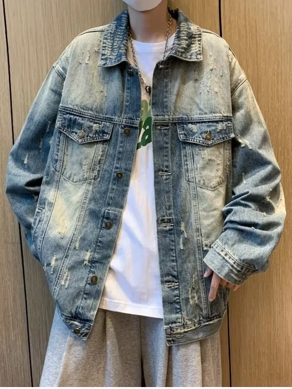 ملابس خارجية جديدة غير رسمية من قماش الدنيم لعام 2025 ملابس خارجية فضفاضة للرجال للخريف للأزواج في سن المراهقة مزيج من القطن ex Jaet Faionable Bf Sle #5