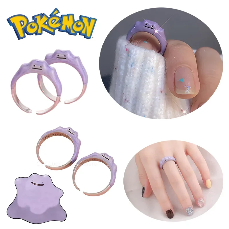 Pokemon Ditto koreański otwarte pierścienie marzycielski fioletowy różnorodność moda śliczne kobiety biżuteria Cartoon kreatywny regulowany