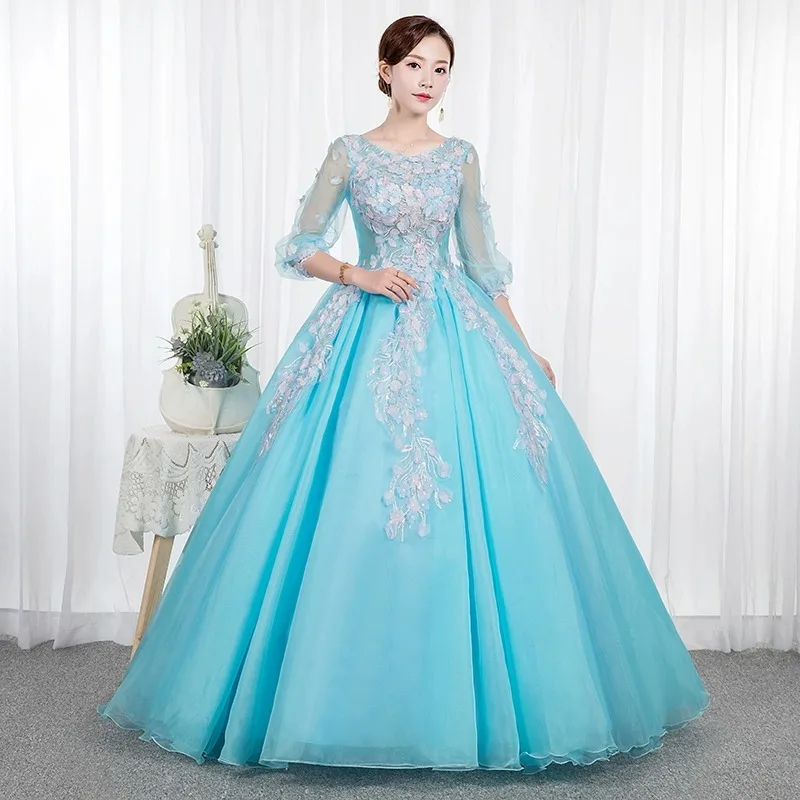 

GUXQD Sky Blue Ball Gown Quinceanera Dresses Appliques Tulle Prom Birthday Party Gowns Formal Vestido De Fiesta