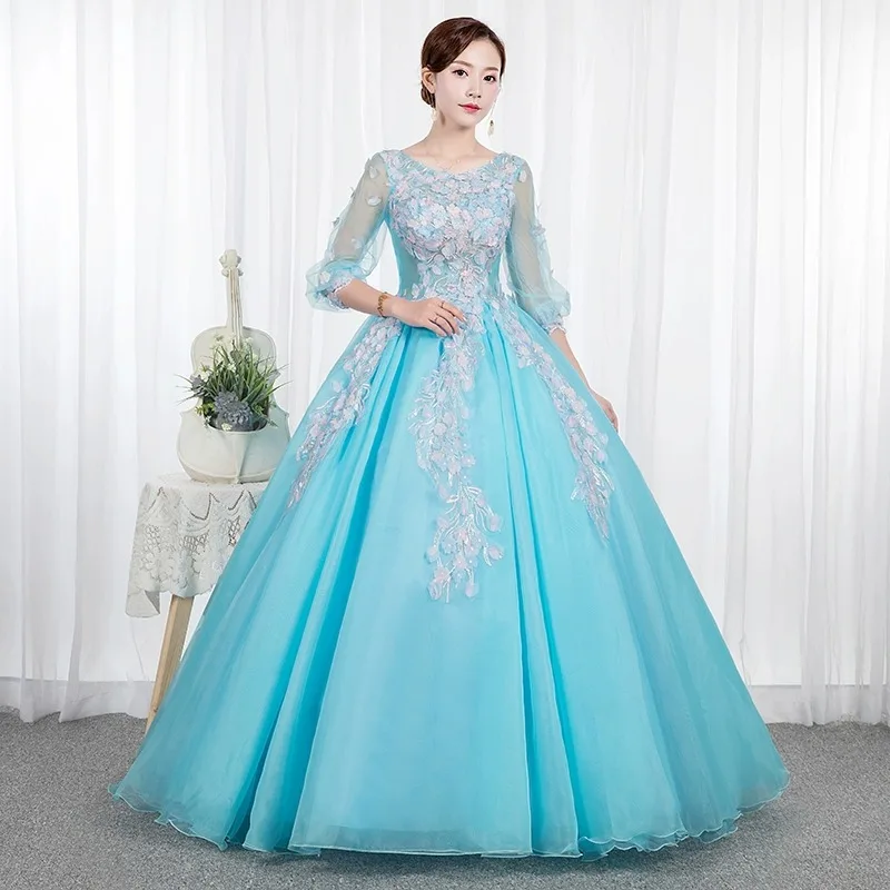 

Customized Sky Blue Ball Gown Quinceanera Dresses Appliques Tulle Prom Birthday Party Gowns Formal Vestido De Fiesta