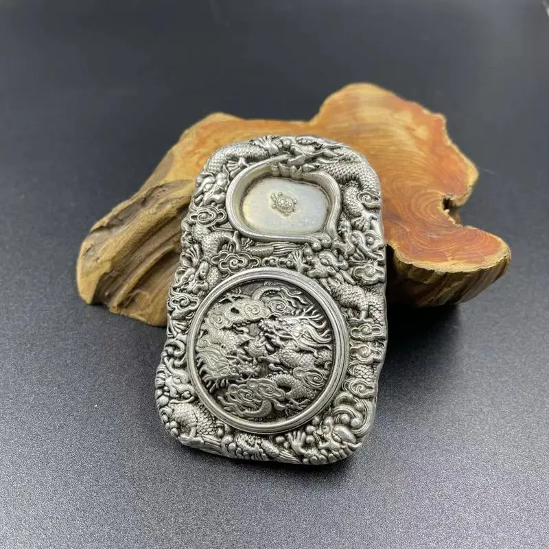 Ancient silver-carved -patterned burner with lid a metal craft ornament, and a dragon saliva incense pendant