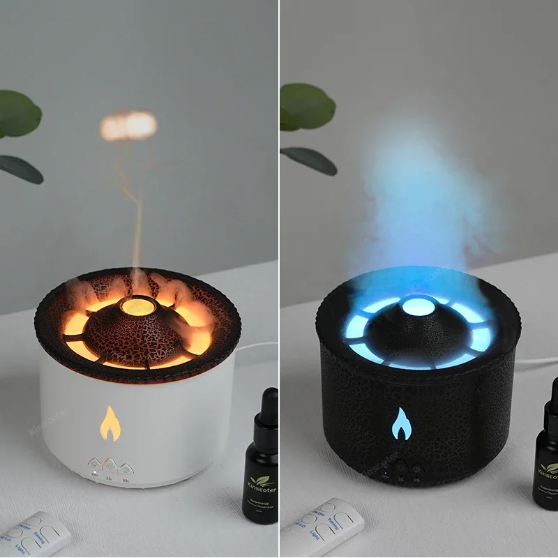 Volcanic Flame Aroma Diffuser Essential Oil 360ml Jellyfish Smoke Ring Air Humidifier Ultrasonic Atomizing Sprayer for Home Gift