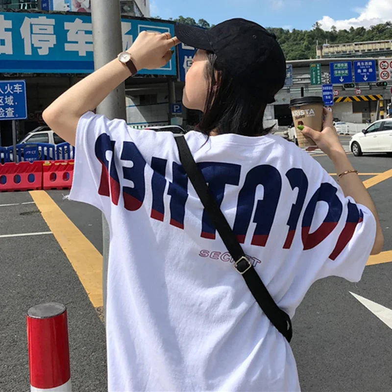 

DAYIFUN-Хлопковые футболки с буквенным принтом в стиле Харадзюку, белые топы, свободные летние модные футболки с круглым вырезом и короткими рукавами, 2023