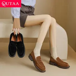 QUTAA 2024 New Arrival kobiety z okrągłym noskiem dziecko zamszowe na niskim obcasie platforma wsuwane na letnie buty damskie mokasyny rozmiar 34-40