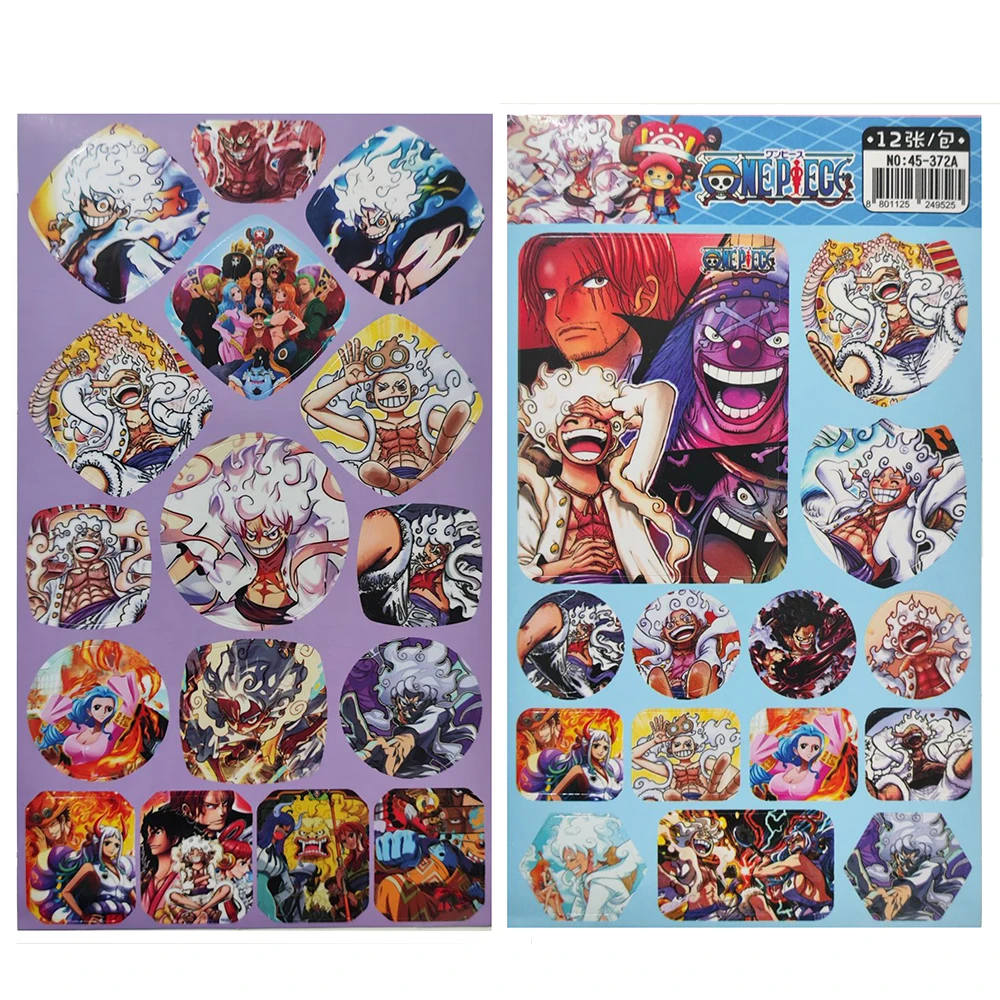 12 sheets One Piece Stickers Book DIY Fridge  Luffy Gear 5 Motorcycle Skateboard Graffiti Joke Sticker Decal Kid Toys Gift