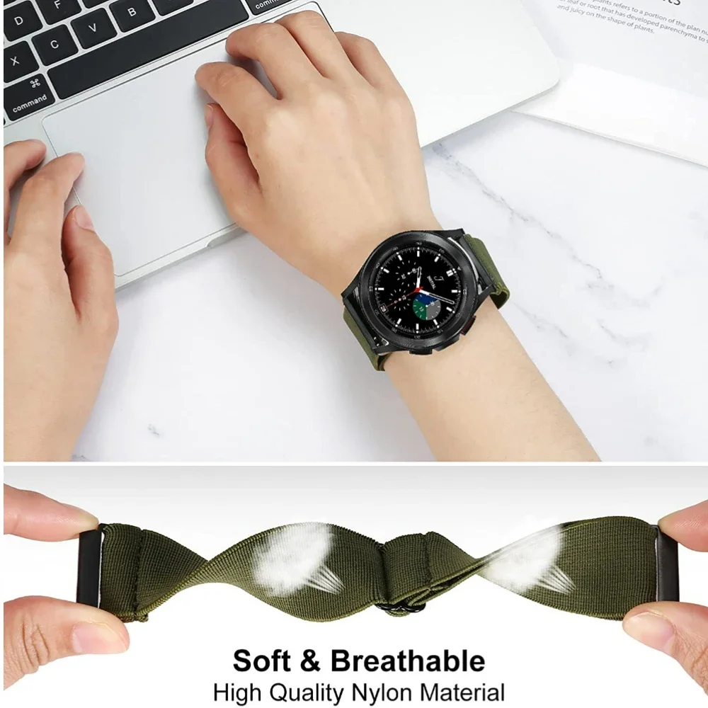 20 มม.22 มม.สายไนลอนสําหรับ Samsung Galaxy Watch 7/6/5/4/Classic สร้อยข้อมือสําหรับ Huawei Watch GT5 4 3 2 Pro 46 มม./Amazfit GTR/GTS Band