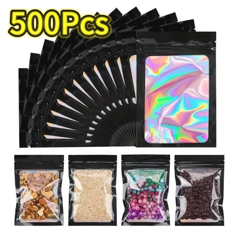 Bolsas Ziplock 100-500 Uds bolsa holográfica bolsas de regalo con cierre de cremallera bolsas de embalaje con cremallera de almacenamiento iridiscente de plástico para pendientes joyería