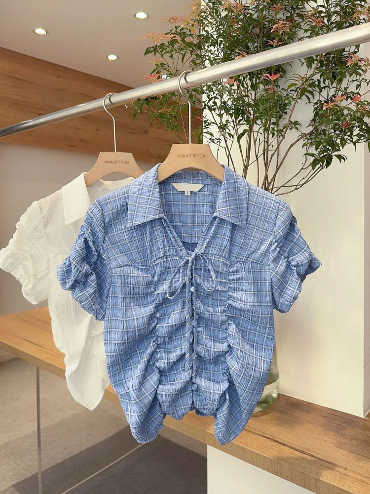 

Nok Xiaola Authentic Brand RA Pleated Elastic Short Sleeve Shirt Sweet Style College Edition Polyester Fiber High El...