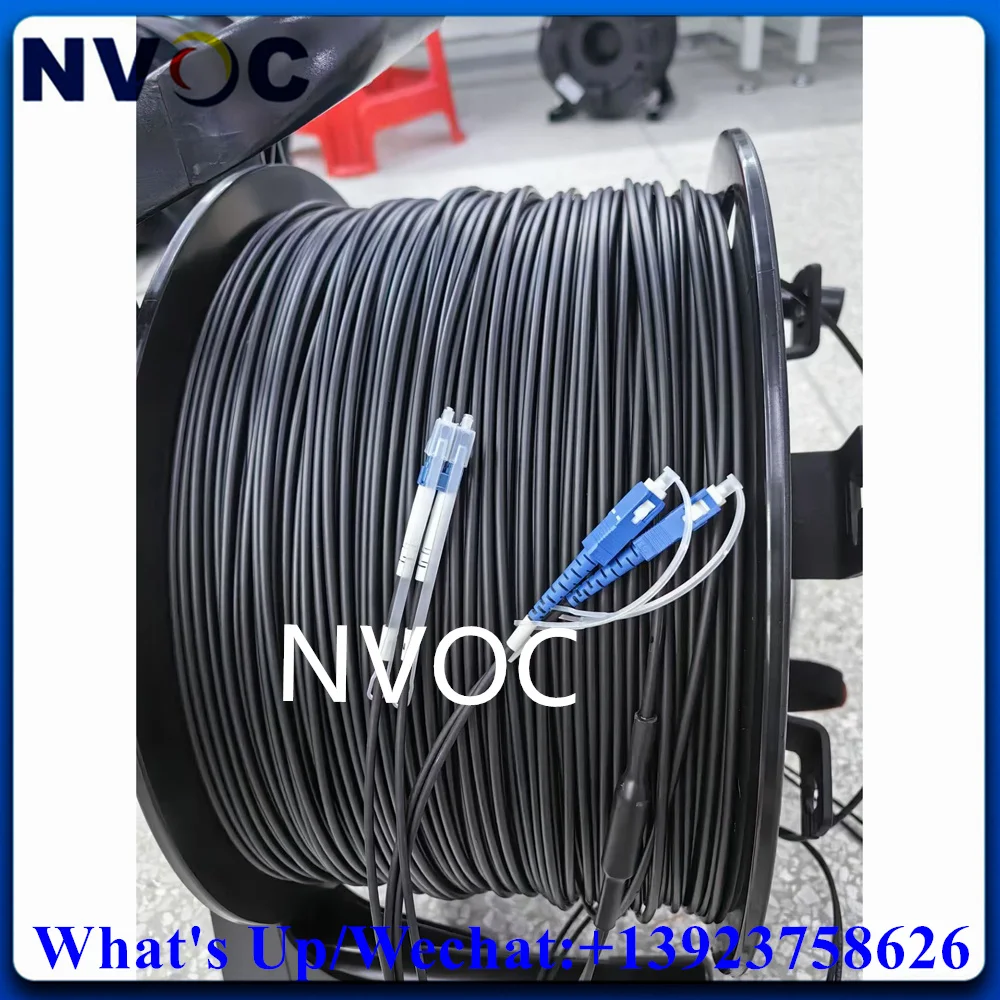 100 150 200 250 300 500M 2Core G657A1 4.0mm TPU SC ST FC LC ODC Portable Field Tactical 2C SM Fiber Optic Patch Cable With Reel