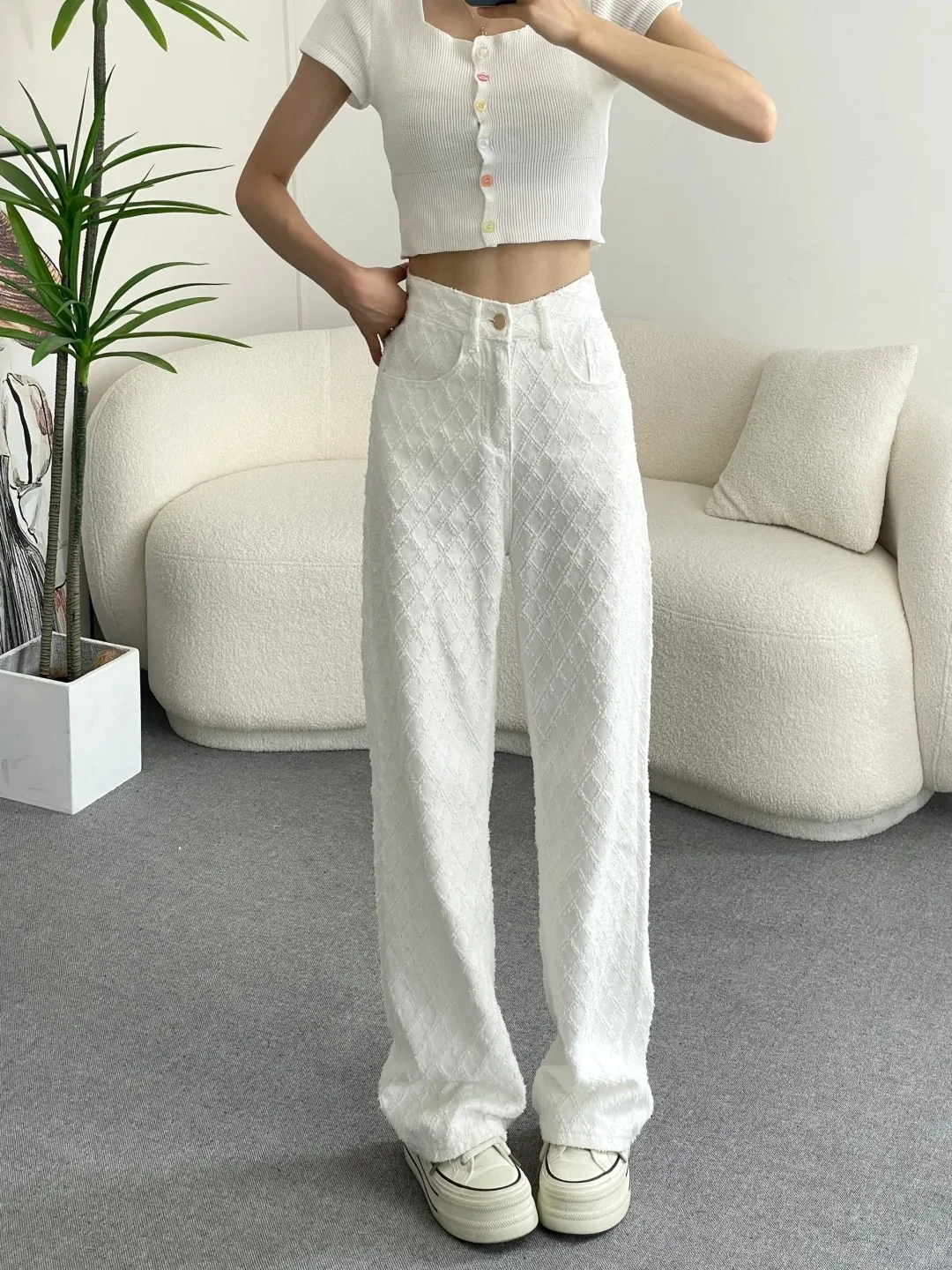 High Waist Straight Leg Embroidered Skinny Jeans Women's Spring Summer New Sle Casual Long Pants Wide Leg Trousers