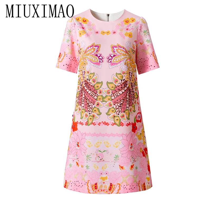 

MIUXIMAO 2026 Весенне-летнее платье с розовым цветочным принтом, А-силуэт, облегающее, милое, мини, короткое, с бриллиантами, женское модное платье-вестидо