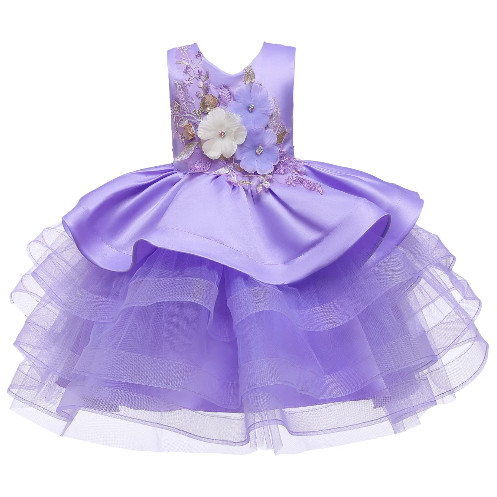 Fashion Children\'s Summer Dress Girl 0-8 Year Old Purple Fluffy Ball Dress Sweet Girl Princess Evening Dress