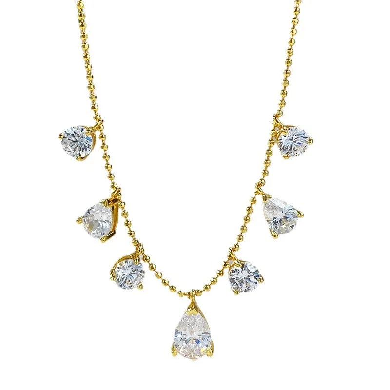 

S925 Silver Necklace Water Drop Tassel Necklace Women's 6 * 9 Pear shaped Necklace Jewelry