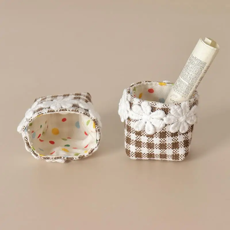 1/12 Dollhouse Mini Fabric Storage Basket Model Dollhouse Furniture Decoration Dolls House Home Scene Ornament Pretend Play Toys