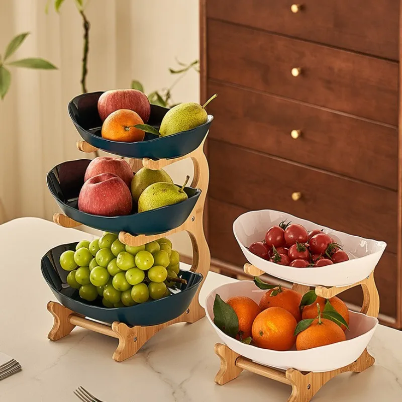 2/3 Layer Plastic Fruit Plate Table Living Room Kitchen Fruit Bowl Snack Candy Cake Stand Plates Salad Bowl Dried Fruit Basket