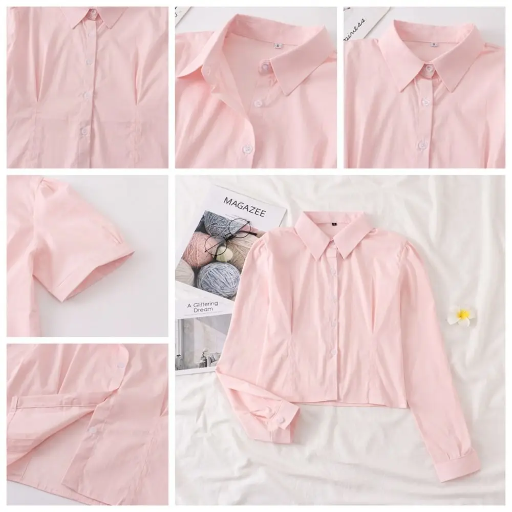 Adrette Art koreanische jk Uniform reine rosa Puff ärmel koreanische Uniform Set Stretch Taille Mädchen jk Uniform Sommer