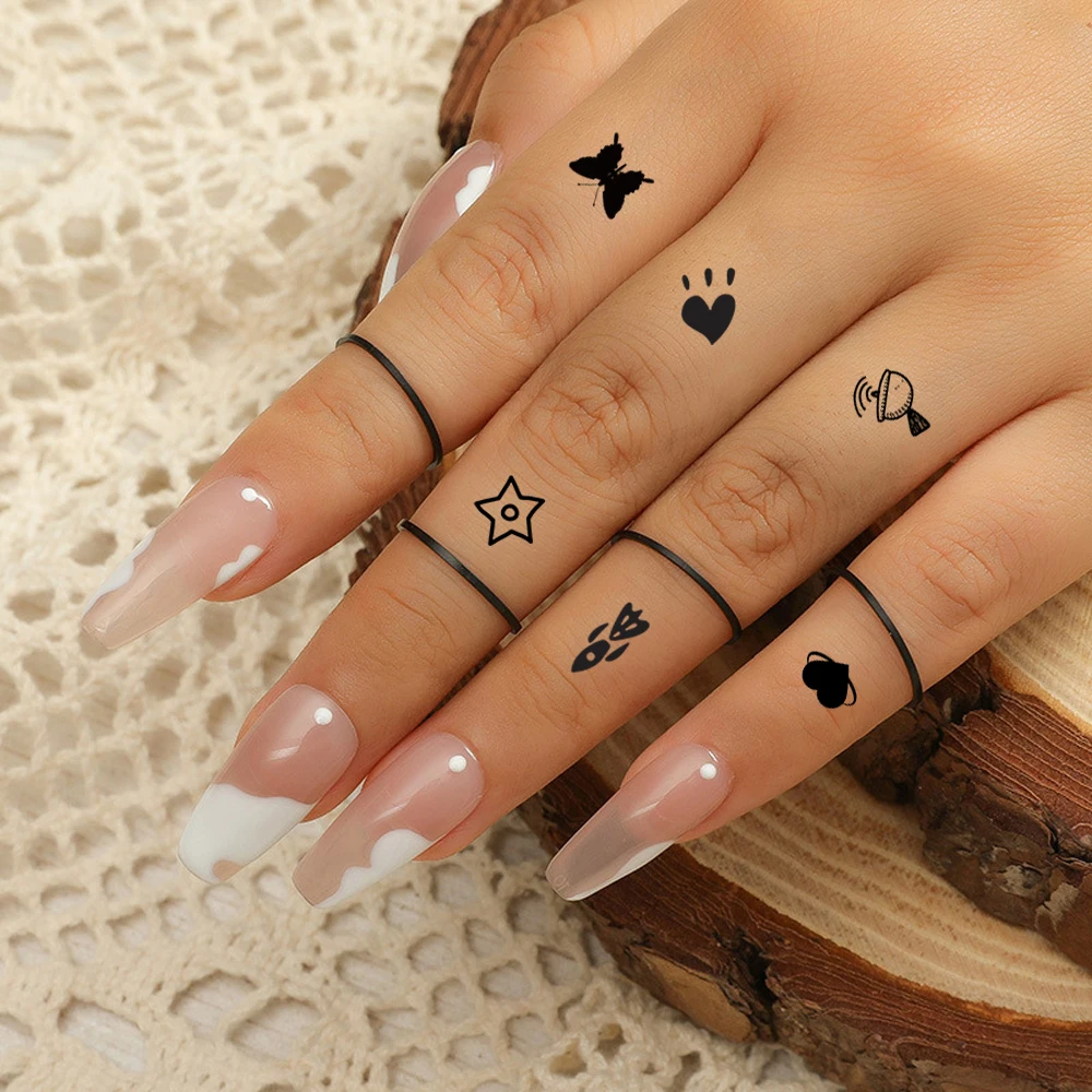 10 Sheets Waterproof Hand Tattoo for Women Men Temporary Finger Tattoos Small Cute Flowers Leaves Stars Moon Heart Fake Tattoo
