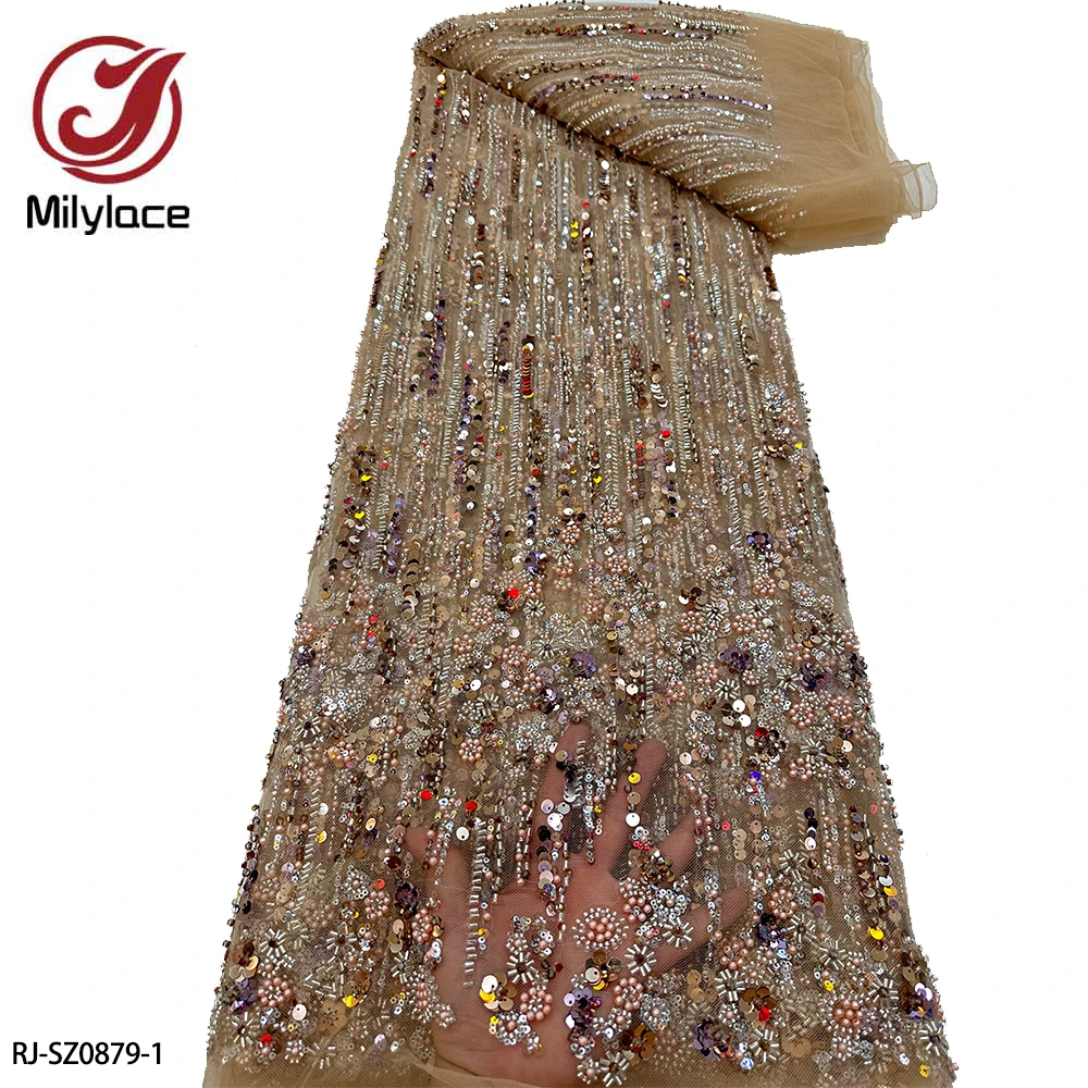 

African Beads Tulle Lace Fabric High Quality Sequins Embroidery French Tulle Laces for Nigeiran Party Dress RJ-SZ0879