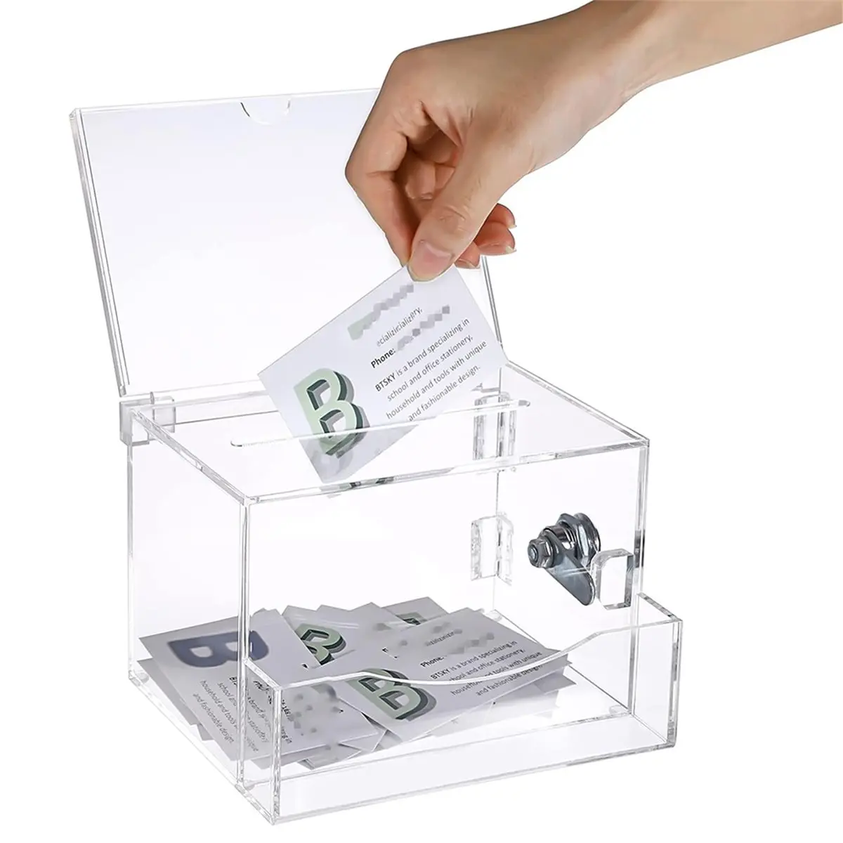 AT16 Acrylic Suggestion Box with Lock, Donation and Tip Box with Sign Holder, Ideal for Voting and Collecting Mail