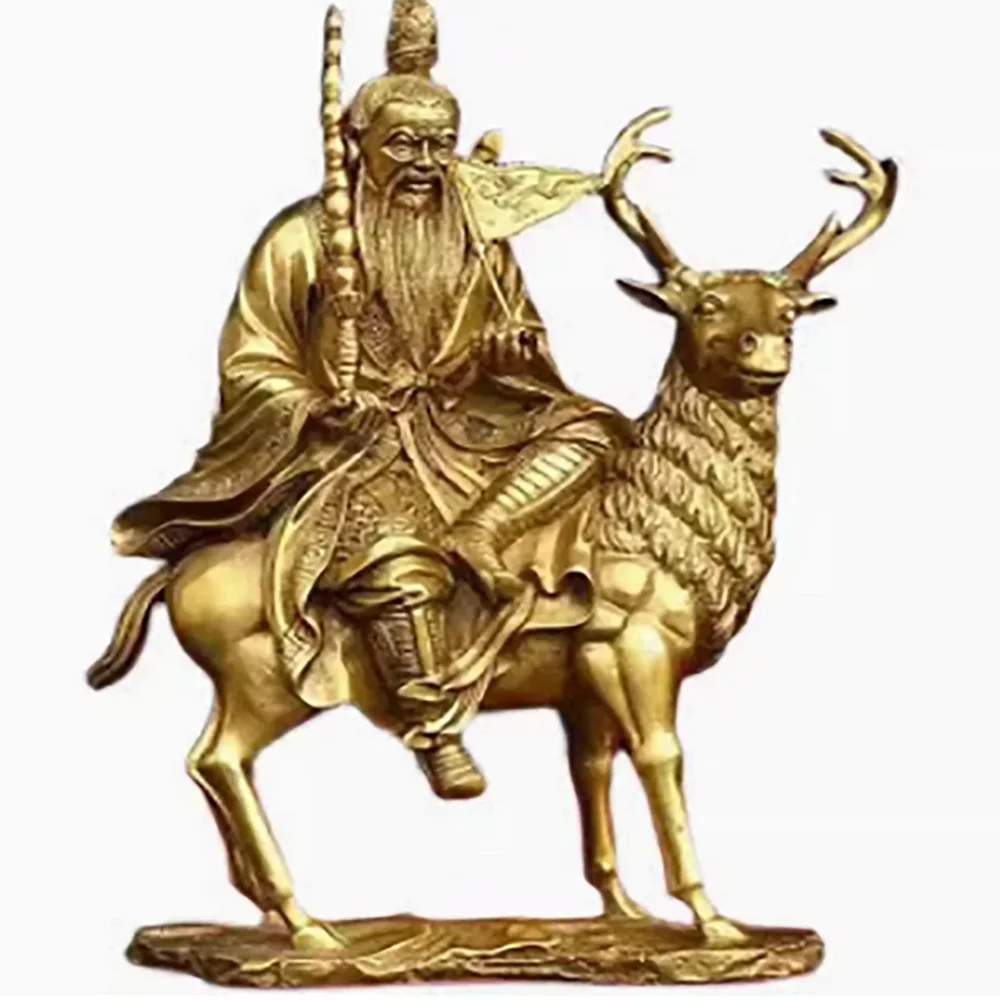 Brass Statue of Jiang Taigong, with Jiang Shang Wielding a Whip and Riding a Deer, as a Household Accessory