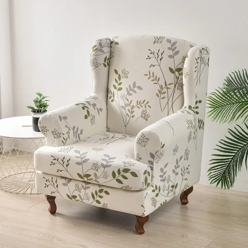 Floral Wing Chair Covers Stretch Spandex Armchair Cover with Seat Cushion Cover Elastic Sofa Slipcovers Kingback Sofa Slipcovers