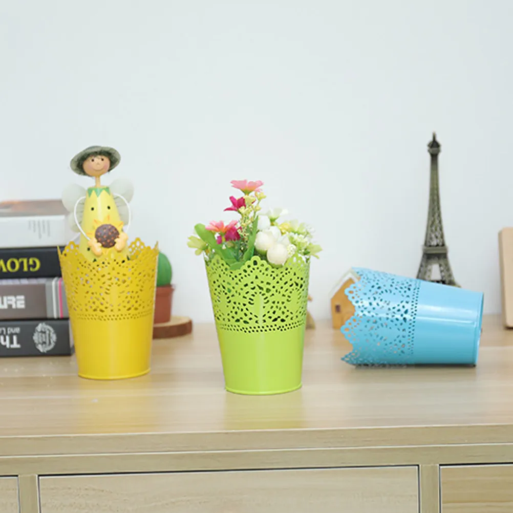 Stackable Buckets Decorative Trash Can Iron Vase Make up Storage Holder Pencil Decoration