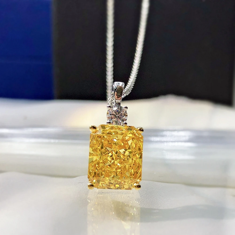 IsRabbit 18K Gold  Plated Crushed Ice 10*12MM Vivid Yellow Sapphire Wedding Necklaces Women 925 Sterling Silver Romantic Jewelry