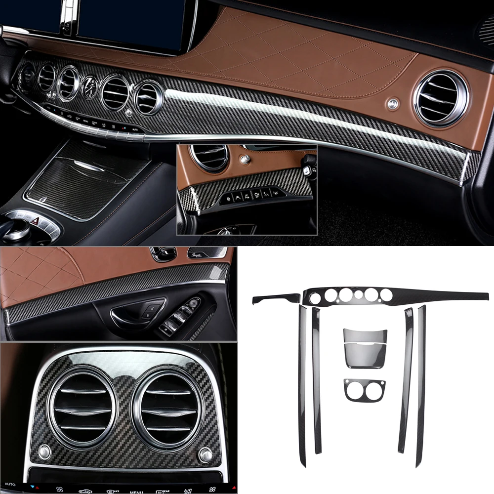 Real Dry Carbon Car Interior Trims Dash Cover Center Console Panels For Mercedes W222 S65 S320L 2014-2020