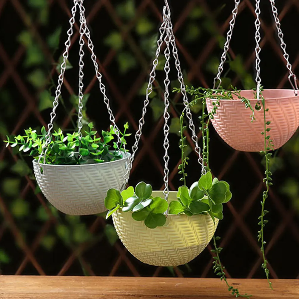 

5 Pcs Self Watering Hanging Basket Flower Pot Premium Plastic Small Size Indoor Plants Home Office Balcony Garden Decor Durable
