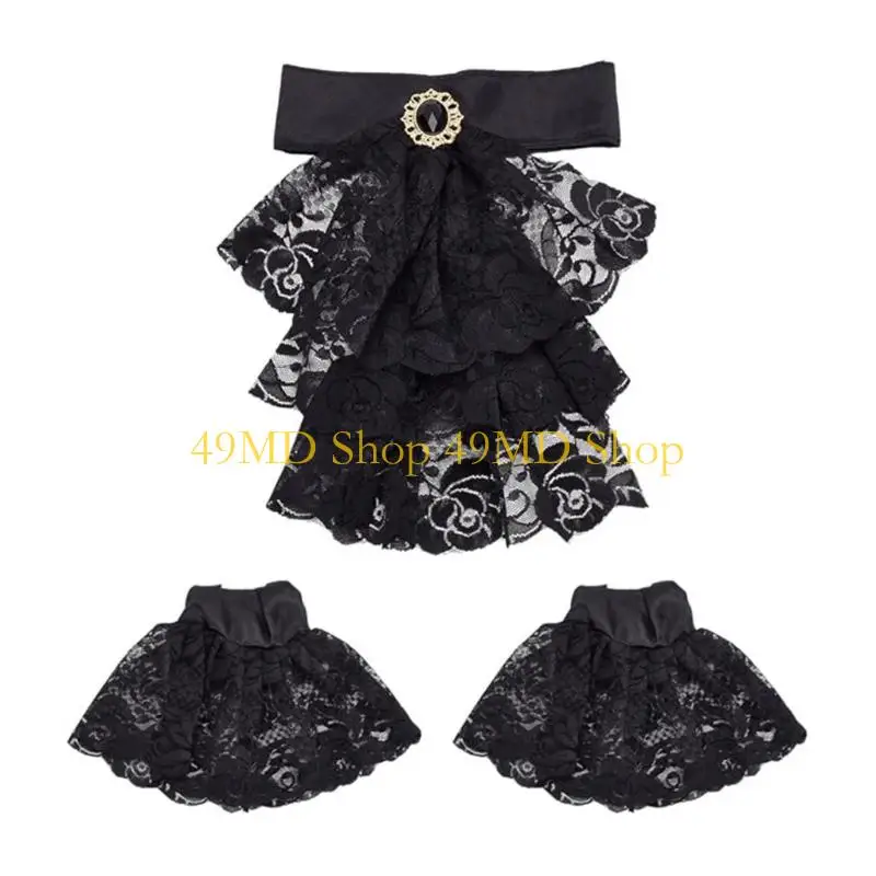 49MD Detachable False Collar Wrist Cuffs Choker for Shirt or Dress Ruffled Lapel Shawl for Lady Girl Choker