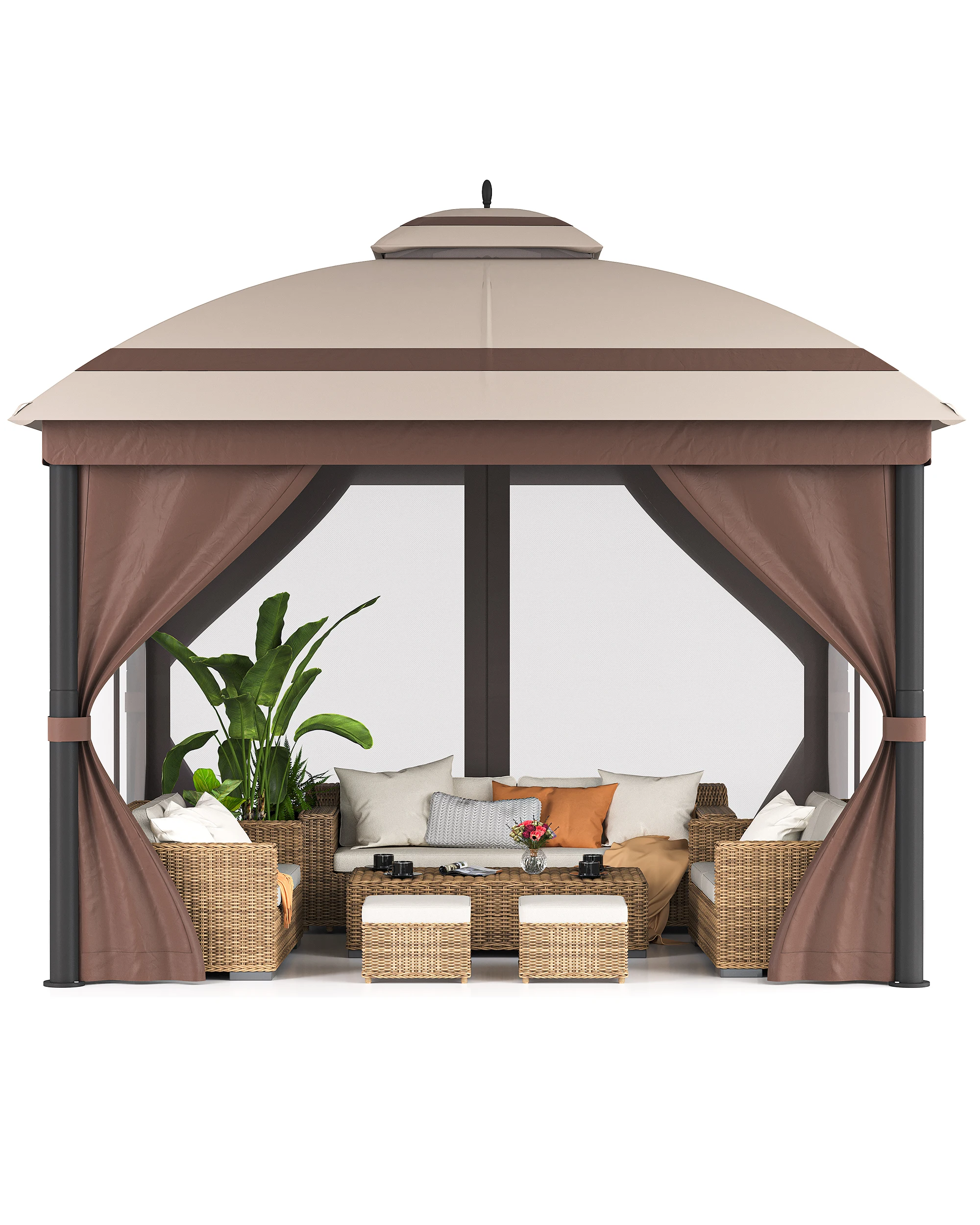 

10 x 12 Ft Patio Gazebo, Outdoor Gazebo with Roof Reinforcing Bars, Curtains Nettings, and Double Roof, Use for Backyard, Lawns