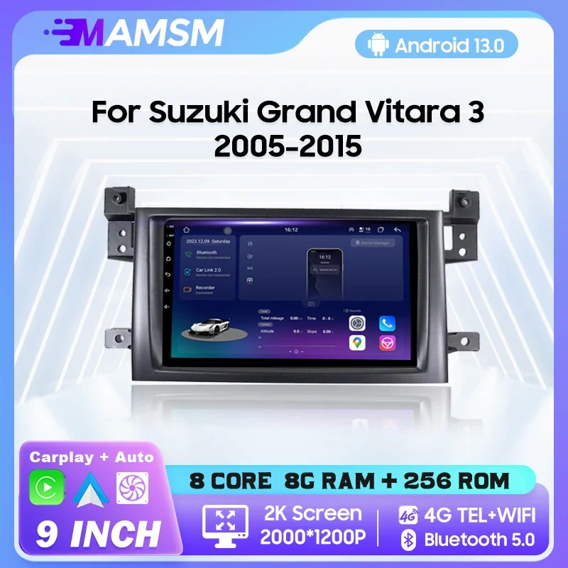 MAMSM Android 13 Car Radio For Suzuki Grand Vitara 3 2005 - 2015 Multimedia Bluetooth Player Navigation 4G GPS Carplay stereo