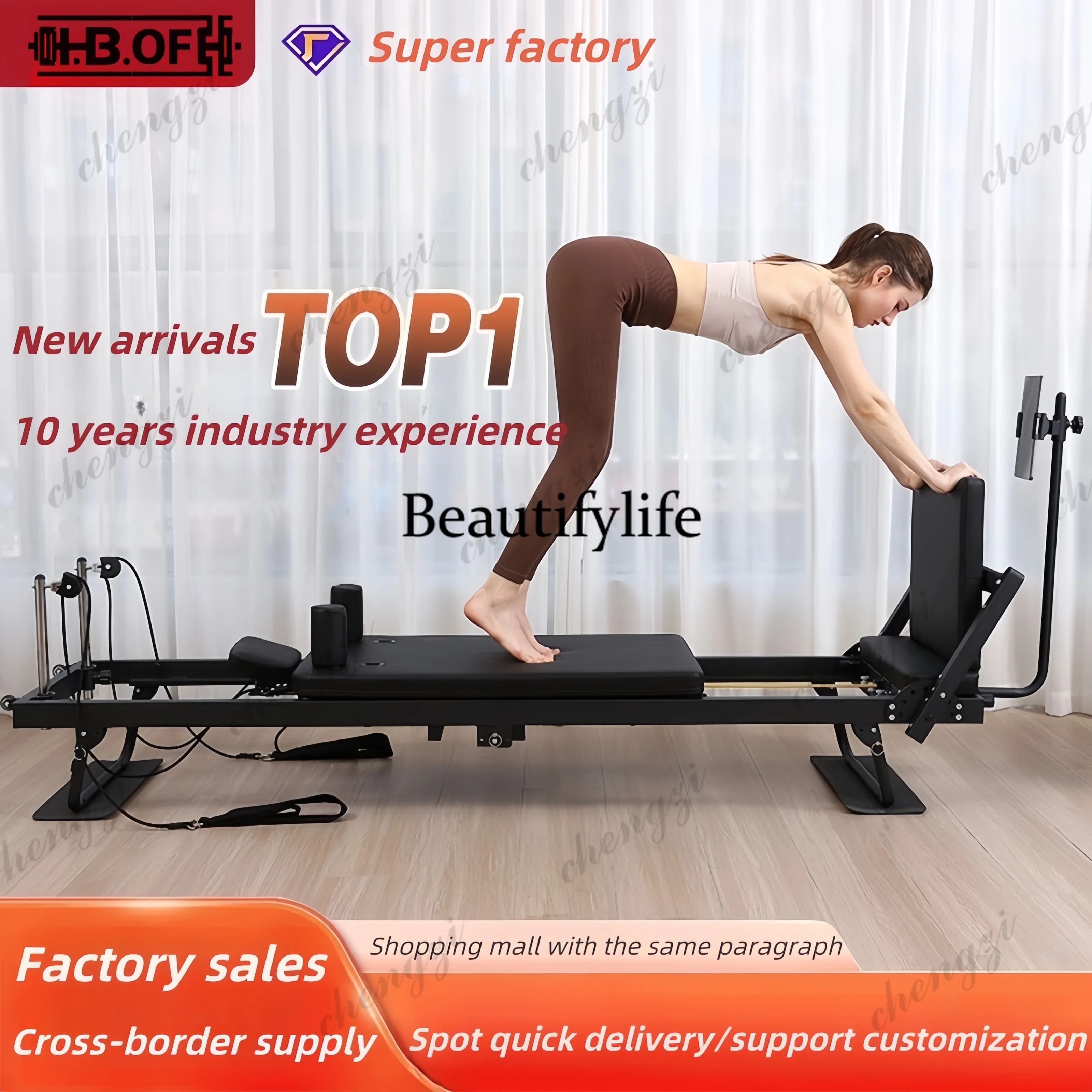 Commercial Foldable Pilates Reformer With Armrests Headrest Mobile Phone Holder New Home Pilates Foldable Yoga Bed