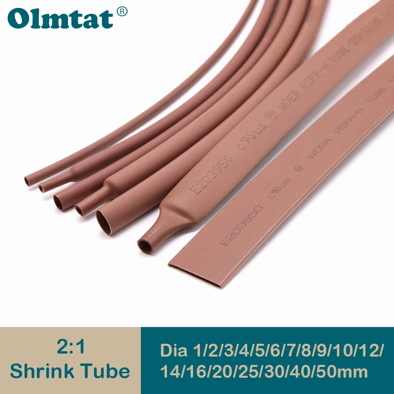 1 Meter Brown Dia 1 2 3 4 5 6 7 8 9 10 12 14 16 20 25 30 40 50 mm Heat Shrink Tube 2:1 Polyolefin Thermal Cable Sleeve Insulated