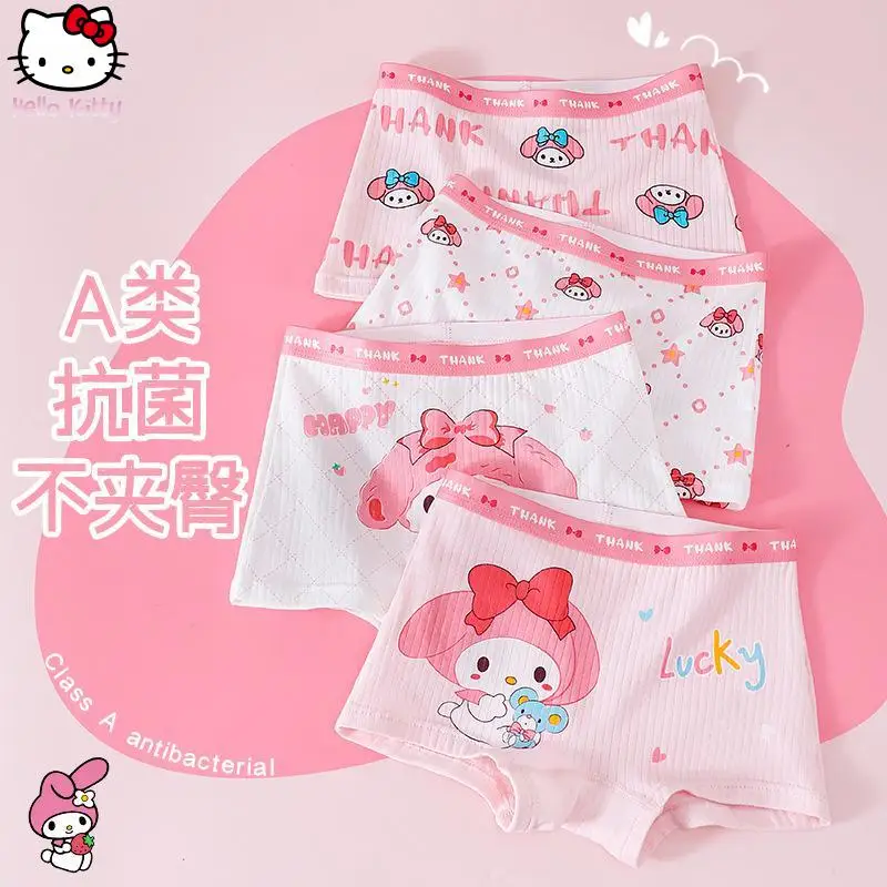 4 قطعة سانريو جديد بنات Kawaii أنيمي ملابس داخلية قطنية Kuromi طالب الكرتون شقة الزاوية السراويل موضة لينة الراحة أسفل السراويل