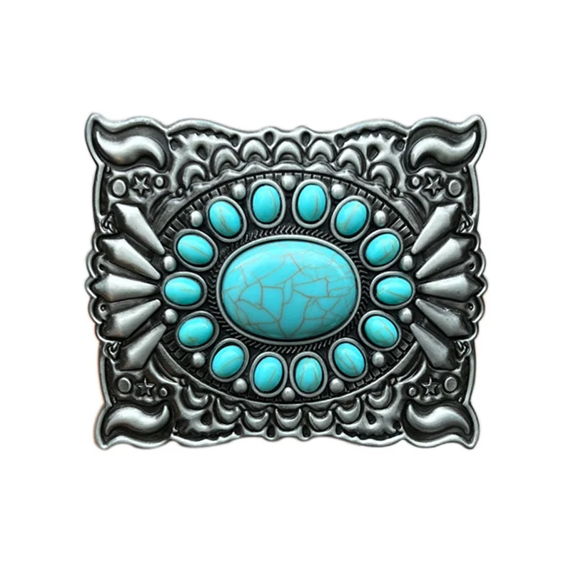 Boho Turquesa Belt Buckle, Ocidental Cowboy, Euro-Americano