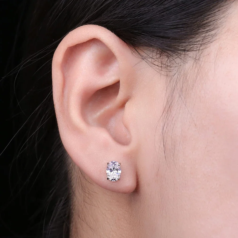 1-2CT البيضاوي مويسانيتي وأقراط للنساء الرجال S925 فضة D اللون سوليتير الماس الأذن ترصيع مع شهادة GRA #5