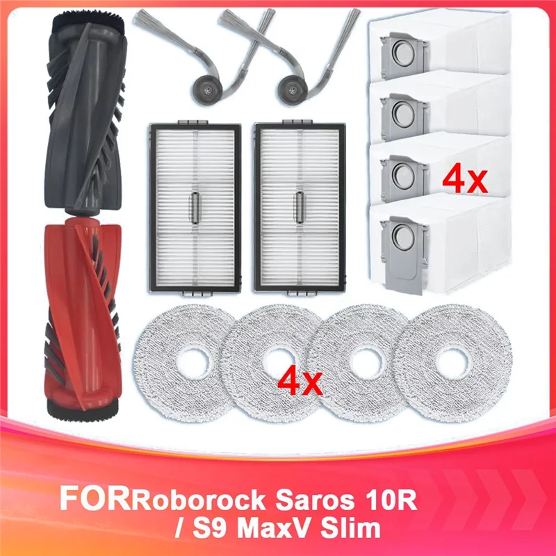 ABRS-متوافق مع Roborock Saros 10R / S9 Maxv قطع الغيار النحيفة الجانب الرئيسي فرشاة تصفية ممسحة كيس لجميع الغبار الملحقات المواد الاستهلاكية