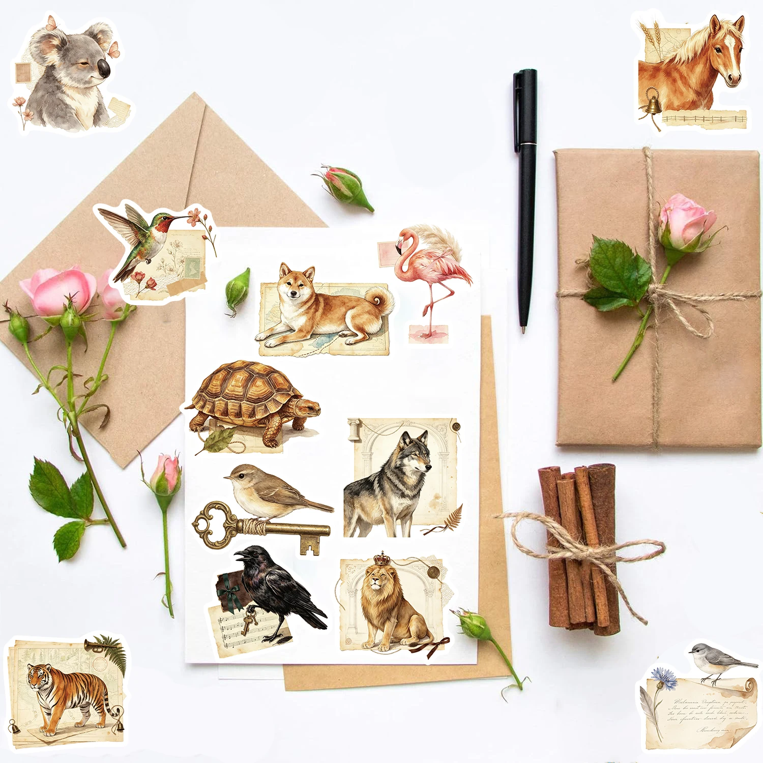 50PCS Retro Animals Sticker Aesthetic Skateboarding Guitar Phone Notebook Suitcase Waterproof Snowboard Paintings Decals