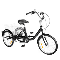 20 Inch Adult Tricycle 3-Wheel Bike 8-Speed Trike Bicycle with Shopping Basket for Entertainment Shopping or Exercise