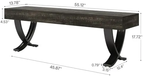 55 Inches Farmhouse Dining Bench, Wooden Kitchen Table Seat with Metal X-Shaped Legs, Long Home Indoor Bench for Dining