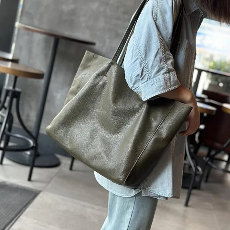 2024 first layer cowhide large shopping bag leather women\'s bag casual fashion holiday Tote bag