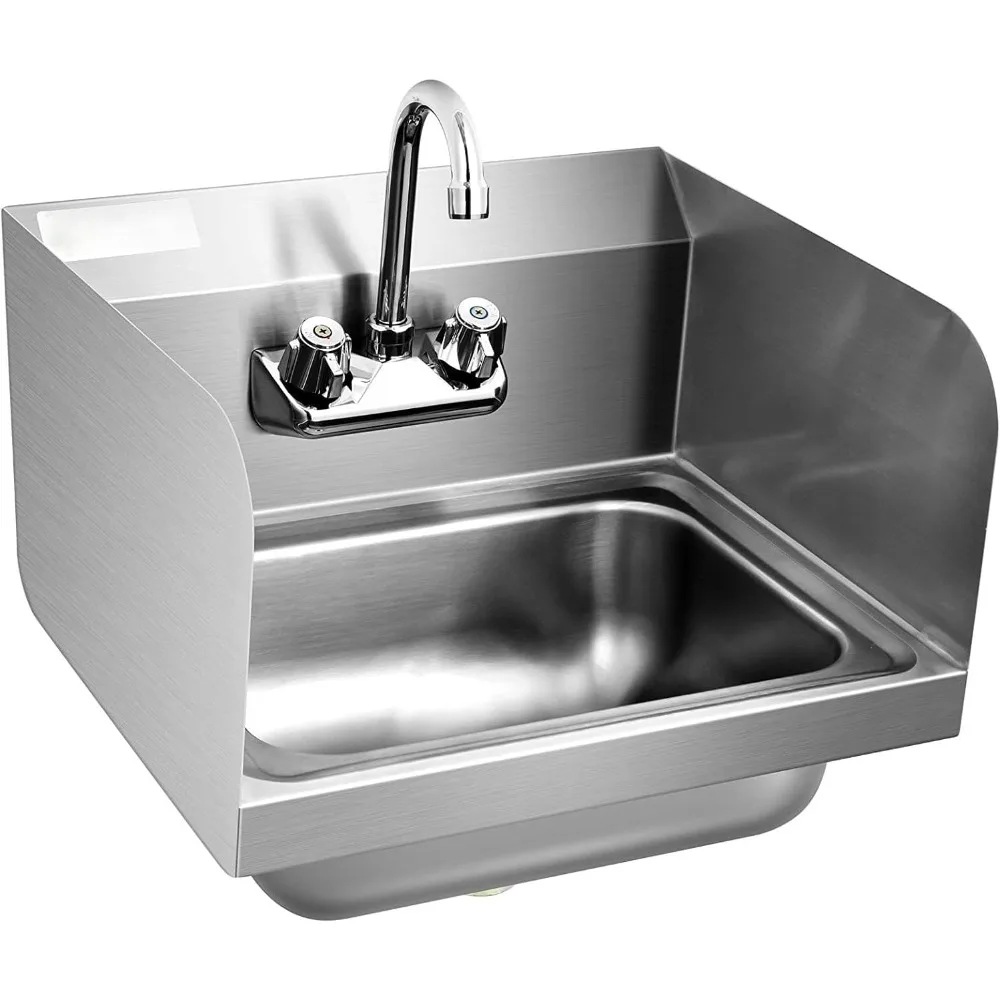 

Rust Steel Sink with Faucet and Splash Guard, Commercial Wall Mounted Home Kitchen Sink 17 x 15 Inches