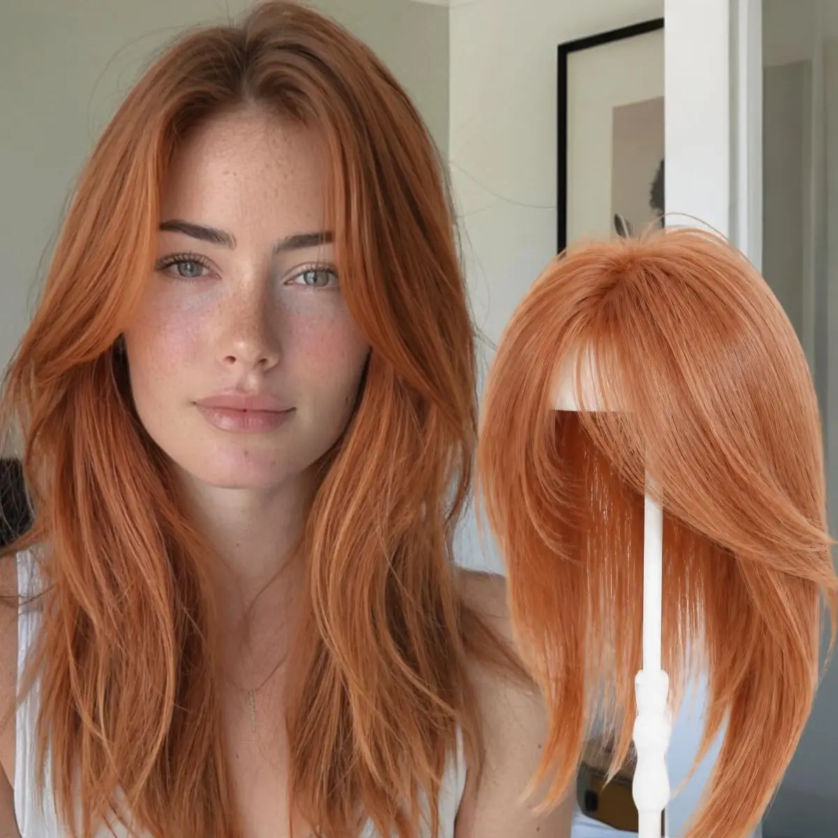 100% Real Hair Toppers 14 Inch Ginger Human Hair Topper for Women 5*6in Upgrade Swiss Lace Base with 3 Non-Slip Clips 60 Gram