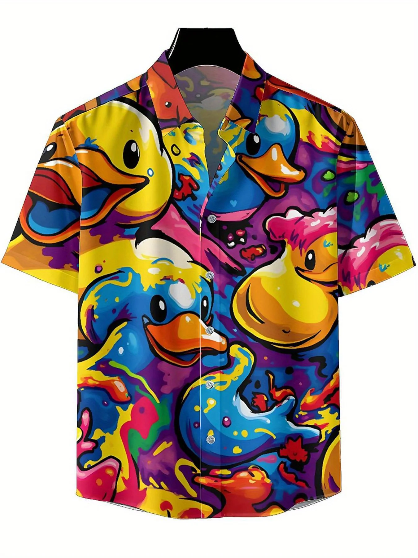 Men's Plus Size Hawaiian ShirtsColorful Rubber Duck Themepattern, Button Up Shirts, Unisex Casual Clothing, Summer Tops