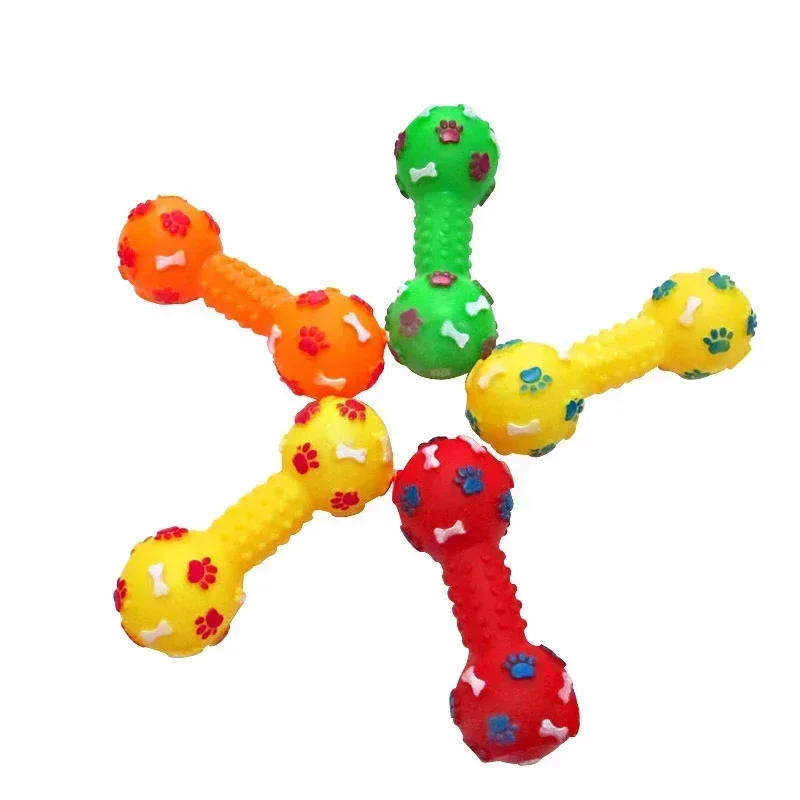 1pcs Pet Dog Cat Puppy Sound Polka Dot Squeaky Toy Rubber Dumbbell Chewing Funny Toy