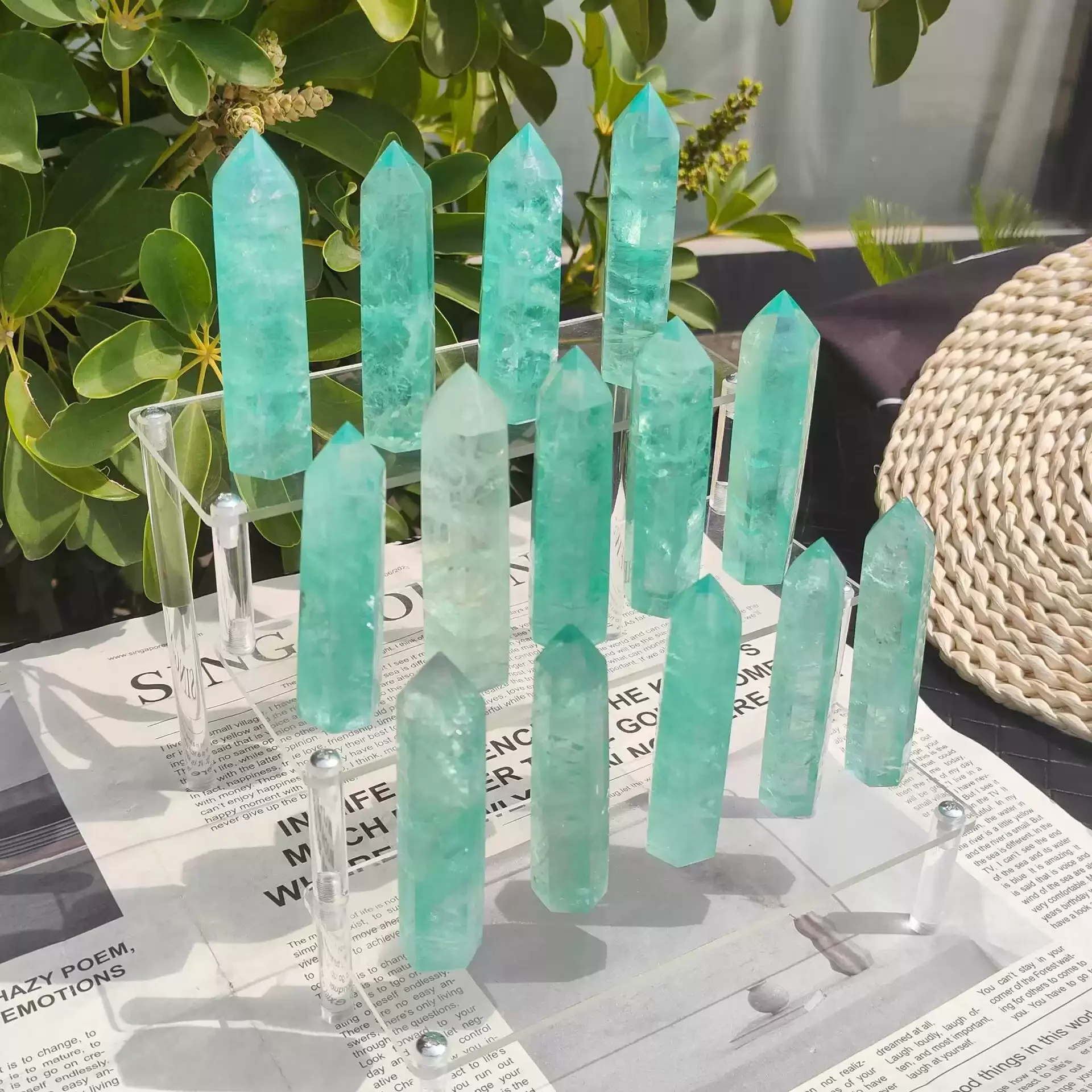 15cm Hand Polished Natural Green Fluorite Crystal Tower Single Point Obelisk Wand Chakra Reiki Meditation Witchcraft Altar Desktop Ornament Spiritual Gift