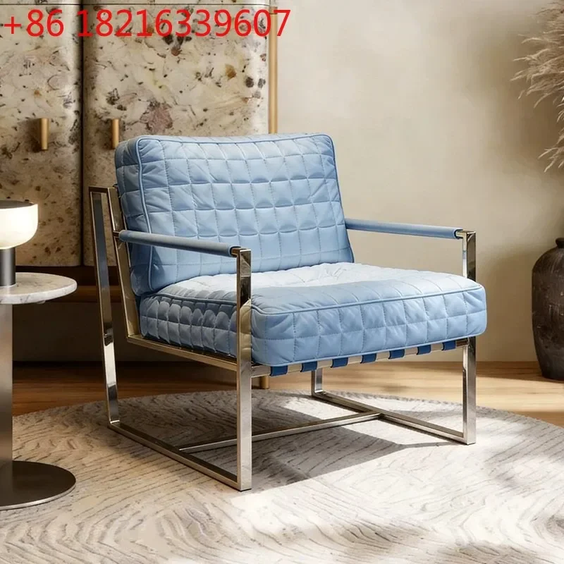 YAO Italian minimalist light luxury leisure single leather art living room bedroom premium stainless steel armchair