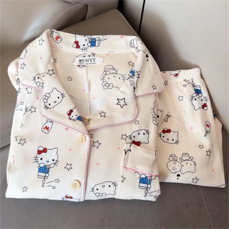 

Sanrio Hello Kitty Women's Sleeping Pajamas Sets Kawaii Cartoon Winter Long Sleeve Pants Warm Sleepwear De Rong Home Clothes New